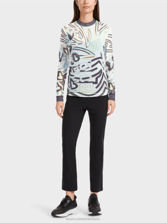 kleding zacht poederblauw 464J1306 soepel shirt met lange mouwen van tule Marc Cain