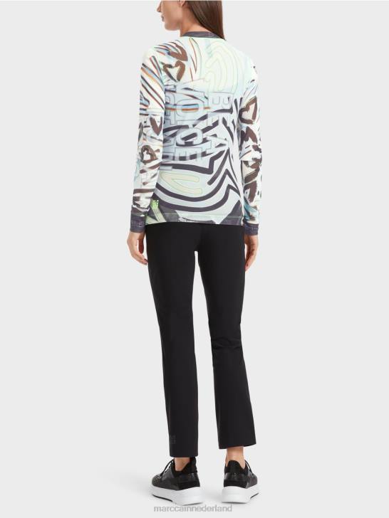 kleding zacht poederblauw 464J1306 soepel shirt met lange mouwen van tule Marc Cain