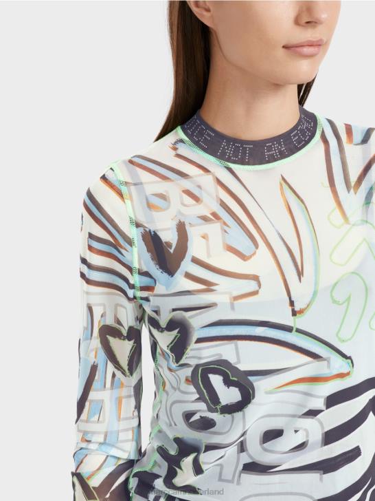 kleding zacht poederblauw 464J1306 soepel shirt met lange mouwen van tule Marc Cain