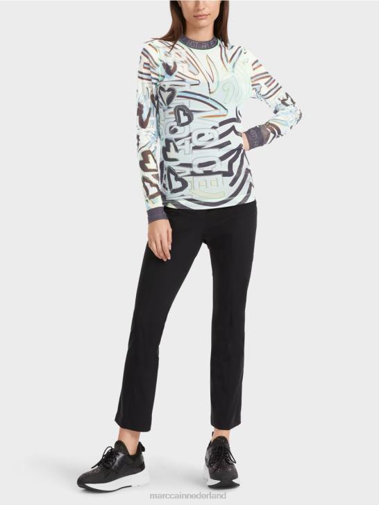 kleding zacht poederblauw 464J1306 soepel shirt met lange mouwen van tule Marc Cain