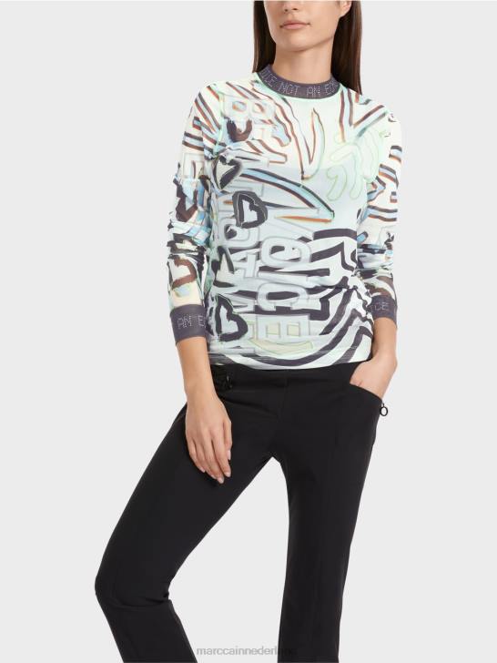 kleding zacht poederblauw 464J1306 soepel shirt met lange mouwen van tule Marc Cain