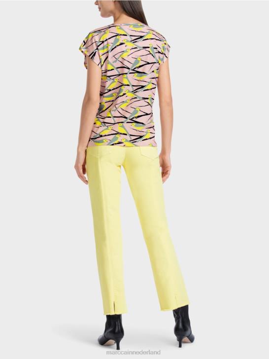 kleding zacht poederroze 464J1316 mouwloos t-shirt met vogelontwerp Marc Cain