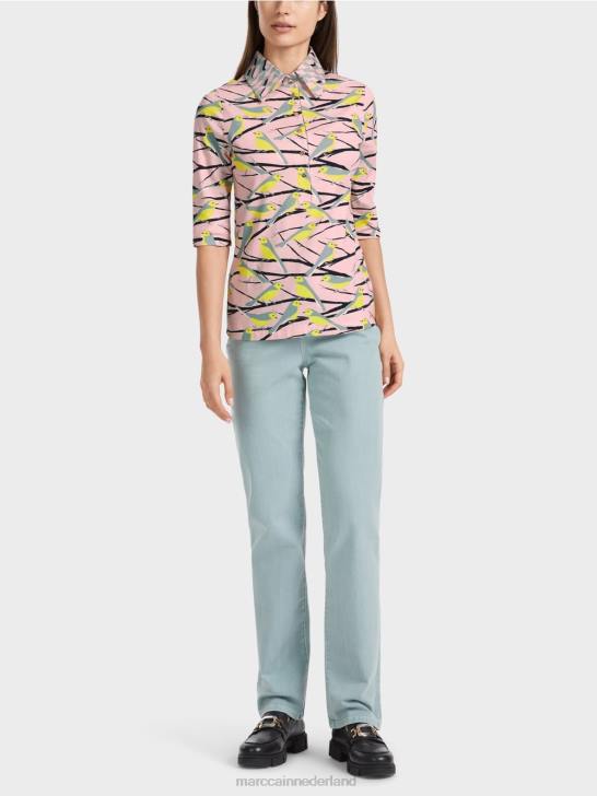 kleding zacht poederroze 464J1320 Poloshirt met vogelmotief Marc Cain