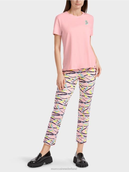 kleding zacht poederroze 464J1326 t-shirt met vogelapplicatie Marc Cain