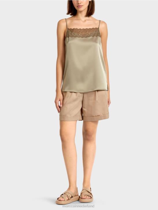 kleding zacht taupe 464J1411 top met kanten decolleté Marc Cain