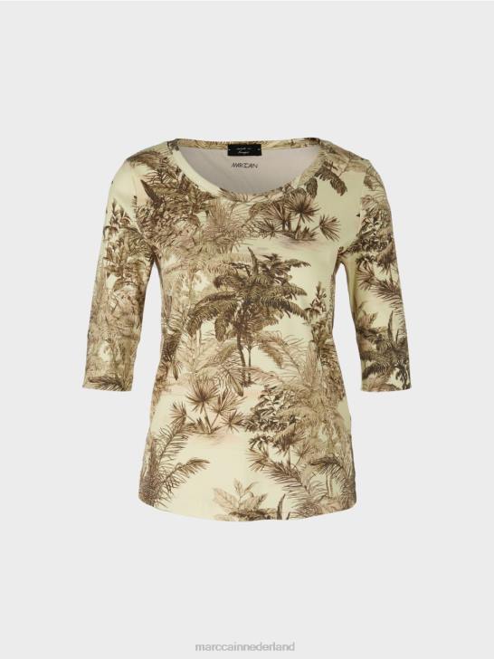 kleding zachte adem 464J1413 T-shirt met print in fijn geribd design Marc Cain