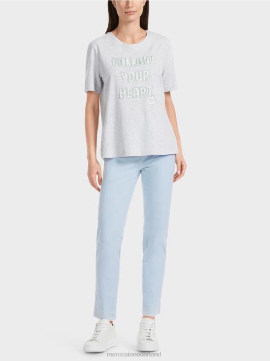 kleding zilver grijs 464J1310 T-shirt met paillettenmotief Marc Cain