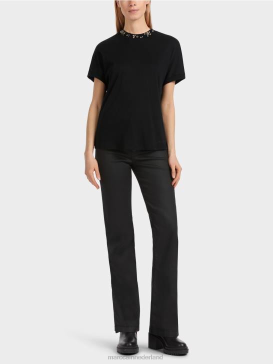 kleding zwart 464J1251 T-shirt met kralenkraag Marc Cain