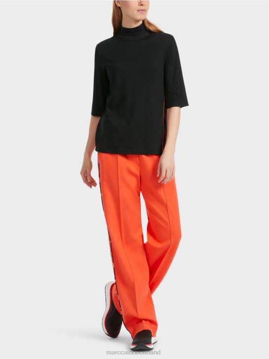 kleding zwart 464J1260 katoenen ribshirt met opstaande kraag Marc Cain