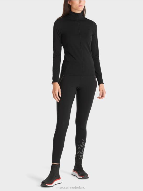 kleding zwart 464J1266 shirt met lange mouwen en opstaande kraag Marc Cain