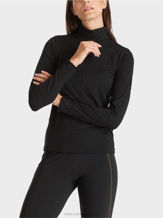 kleding zwart 464J1266 shirt met lange mouwen en opstaande kraag Marc Cain