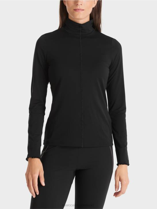 kleding zwart 464J1266 shirt met lange mouwen en opstaande kraag Marc Cain