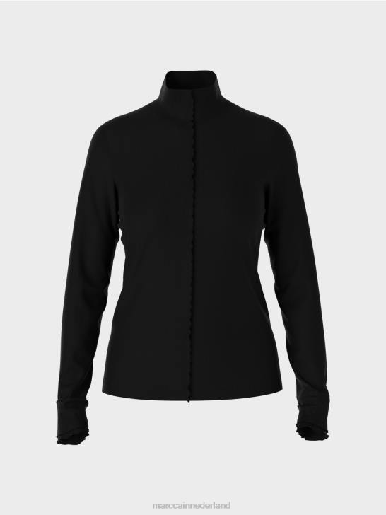 kleding zwart 464J1266 shirt met lange mouwen en opstaande kraag Marc Cain