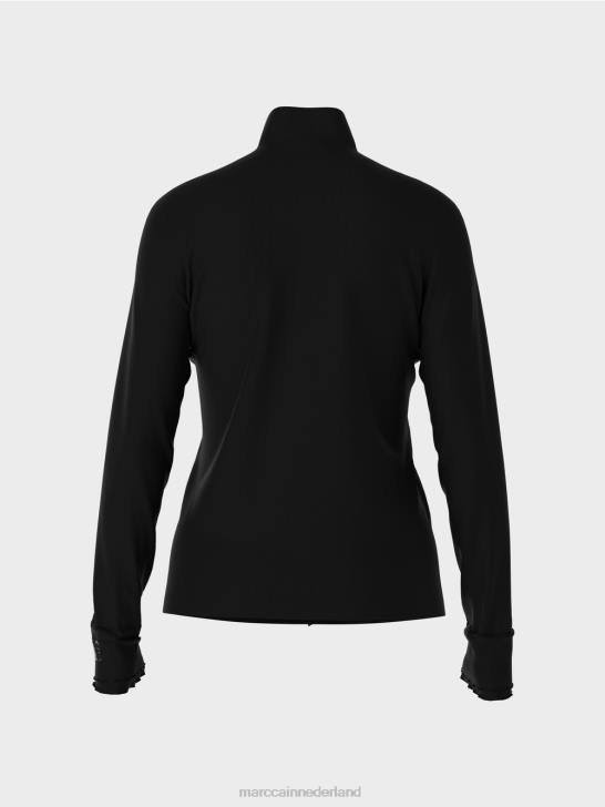 kleding zwart 464J1266 shirt met lange mouwen en opstaande kraag Marc Cain