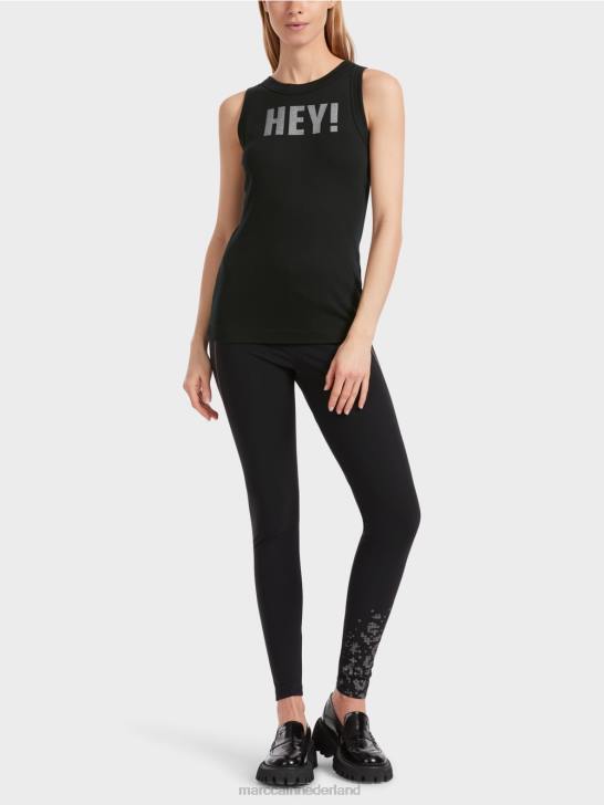 kleding zwart 464J1268 mouwloze top met glitterprint Marc Cain