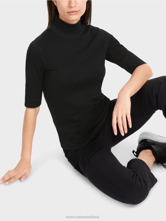 kleding zwart 464J1311 overhemd met opstaande kraag en -mouwen Marc Cain