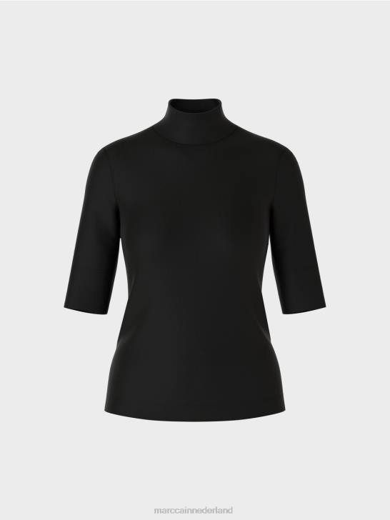 kleding zwart 464J1311 overhemd met opstaande kraag en -mouwen Marc Cain