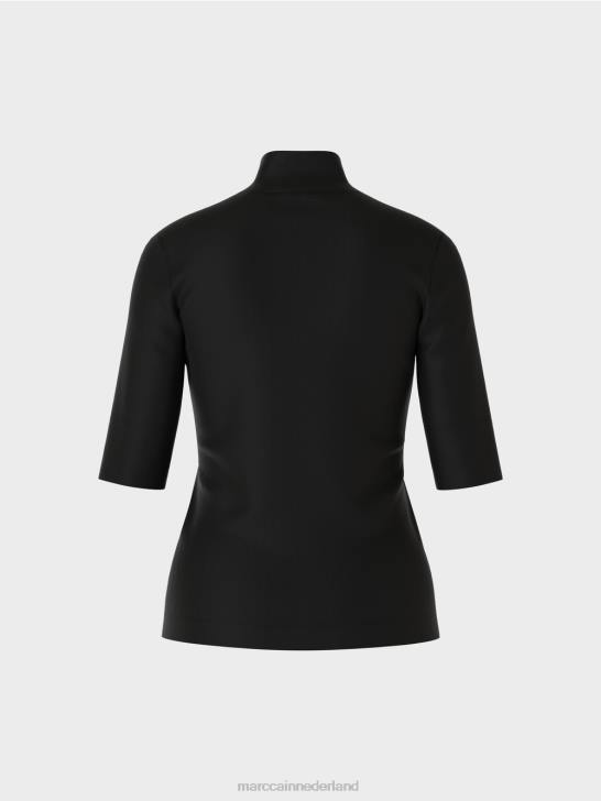 kleding zwart 464J1311 overhemd met opstaande kraag en -mouwen Marc Cain