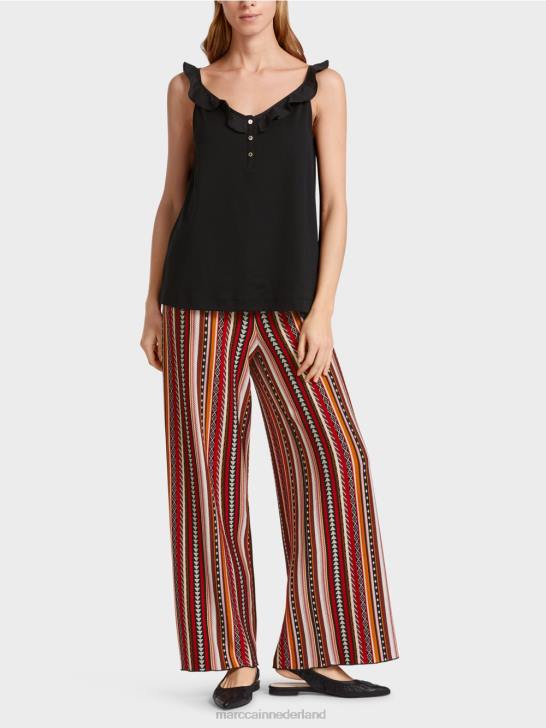 kleding zwart 464J1369 luchtige top met volant Marc Cain