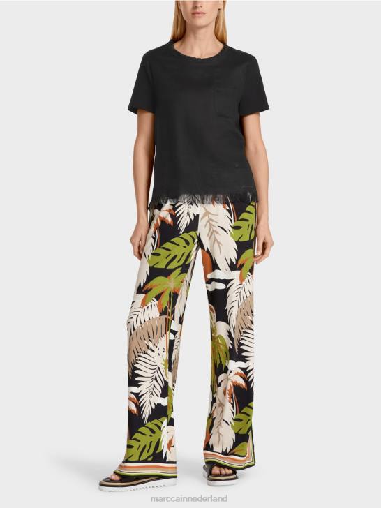 kleding zwart 464J1396 T-shirt met franjes Marc Cain