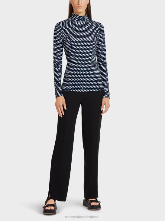 kleding zwart 464J1440 top met lange mouwen en opstaande kraag Marc Cain