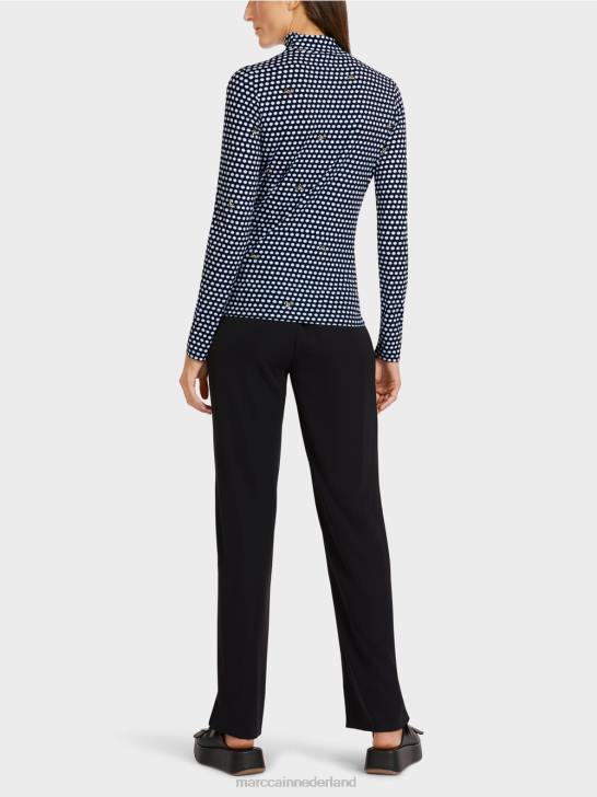 kleding zwart 464J1440 top met lange mouwen en opstaande kraag Marc Cain