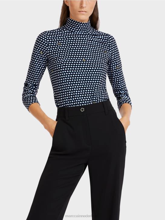 kleding zwart 464J1440 top met lange mouwen en opstaande kraag Marc Cain