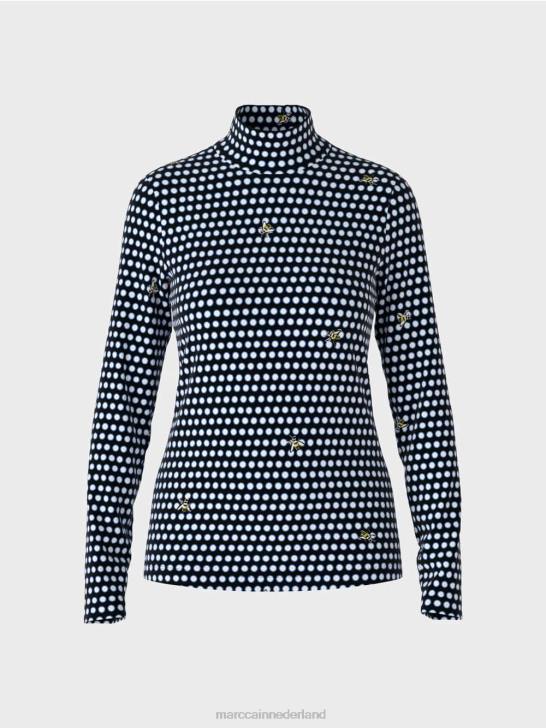 kleding zwart 464J1440 top met lange mouwen en opstaande kraag Marc Cain