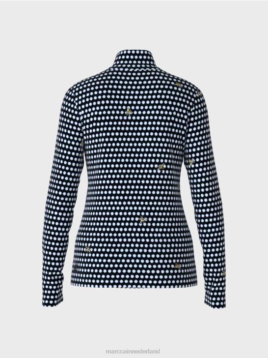 kleding zwart 464J1440 top met lange mouwen en opstaande kraag Marc Cain