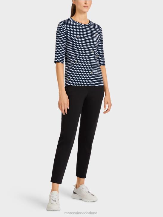 kleding zwart 464J1443 top met stippenpatroon Marc Cain