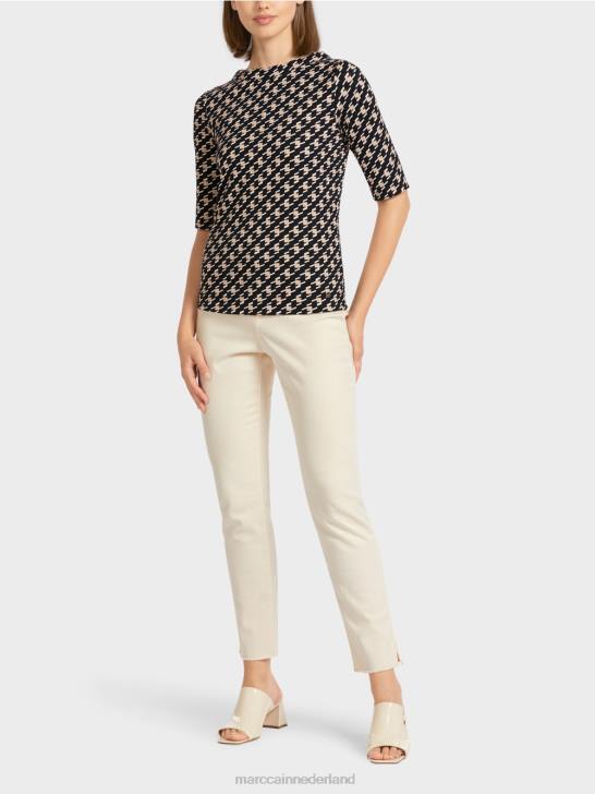 kleding zwart 464J1444 t-shirt met herdersruitje Marc Cain