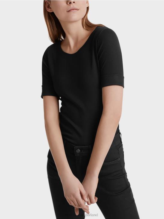 kleding zwart 464J1480 overhemd met ronde kraag en korte mouwen Marc Cain