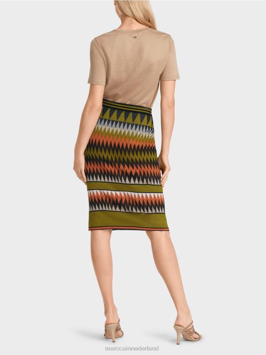 kleding diep olijfgroen 464J487 smalle rok \"gebreid in Duitsland\" Marc Cain