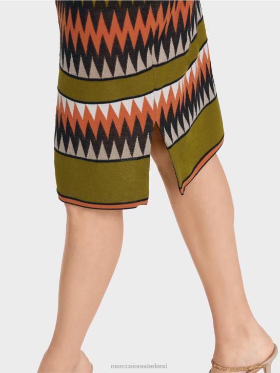 kleding diep olijfgroen 464J487 smalle rok \"gebreid in Duitsland\" Marc Cain