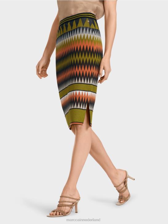 kleding diep olijfgroen 464J487 smalle rok \"gebreid in Duitsland\" Marc Cain