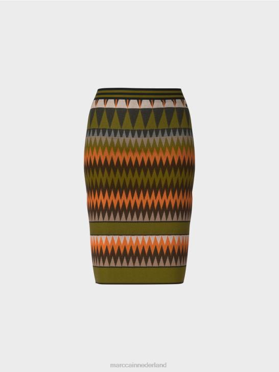 kleding diep olijfgroen 464J487 smalle rok \"gebreid in Duitsland\" Marc Cain