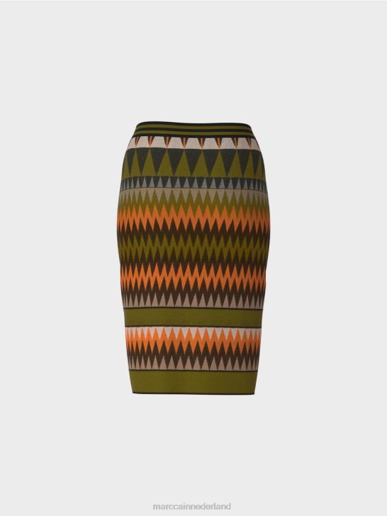 kleding diep olijfgroen 464J487 smalle rok \"gebreid in Duitsland\" Marc Cain