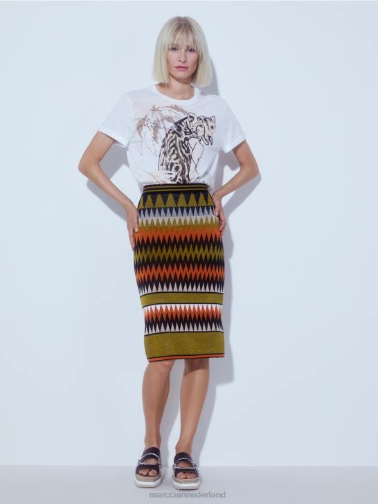 kleding diep olijfgroen 464J487 smalle rok \"gebreid in Duitsland\" Marc Cain