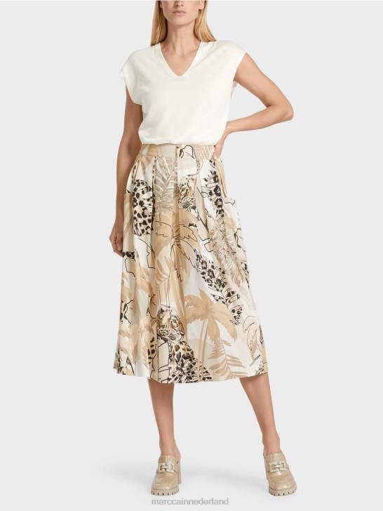 kleding diep zand 464J486 wijde rok met collageprint Marc Cain