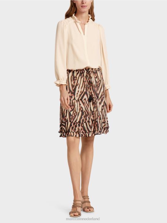 kleding dieprood 464J477 korte volantrok van viscose-crêpe Marc Cain