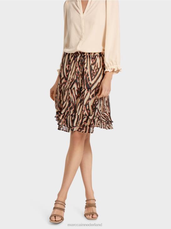 kleding dieprood 464J477 korte volantrok van viscose-crêpe Marc Cain