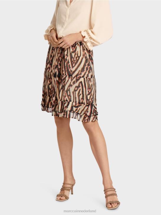 kleding dieprood 464J477 korte volantrok van viscose-crêpe Marc Cain