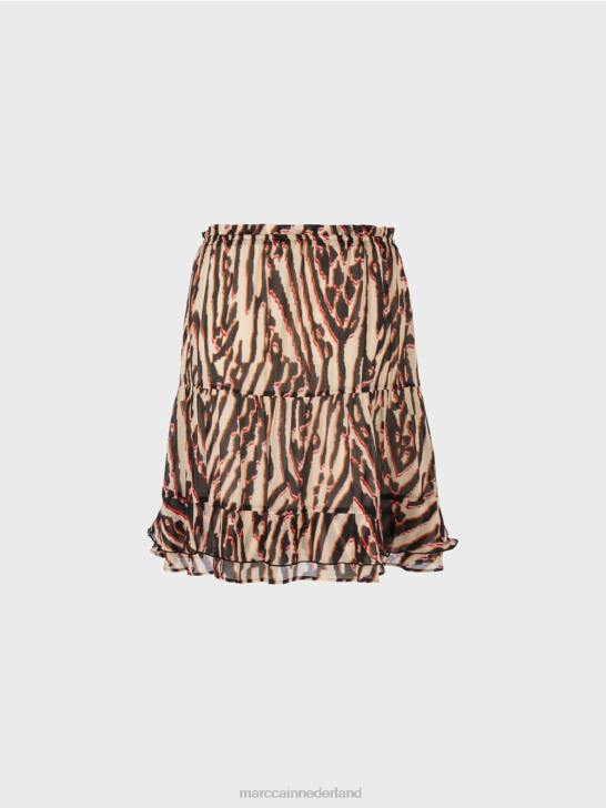 kleding dieprood 464J477 korte volantrok van viscose-crêpe Marc Cain