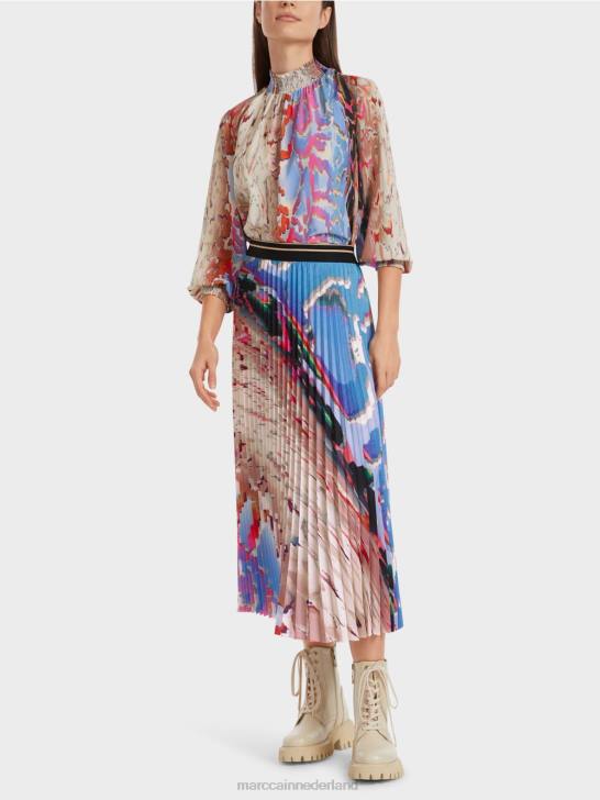 kleding donkere zomerhemel 464J466 kleurrijk bedrukte plooirok Marc Cain