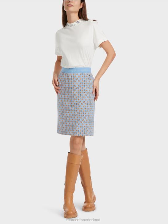 kleding donkere zomerhemel 464J468 knielange rok met grafisch ontwerp Marc Cain
