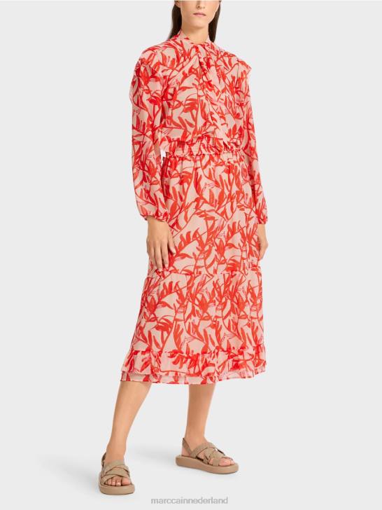 kleding helder bruin 464J500 volantrok met bloemmotief Marc Cain