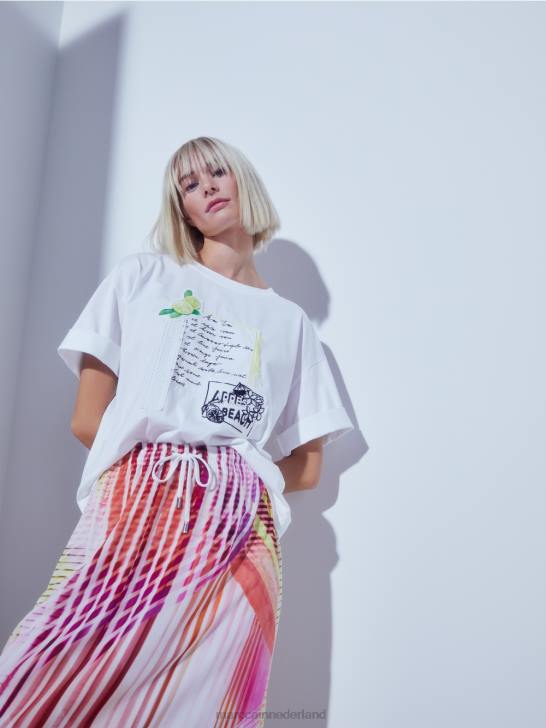 kleding lichte kalk 464J481 kleurrijke rok in gestreept patroon Marc Cain