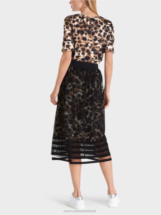 kleding lichte koffie 464J503 mesh rok met bedrukte voering Marc Cain