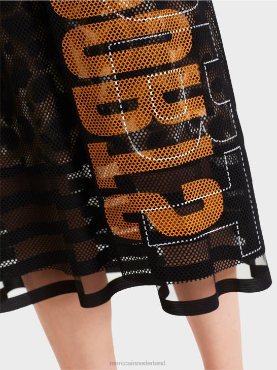 kleding lichte koffie 464J503 mesh rok met bedrukte voering Marc Cain