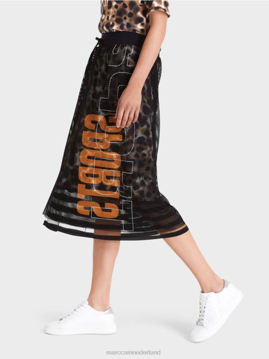kleding lichte koffie 464J503 mesh rok met bedrukte voering Marc Cain